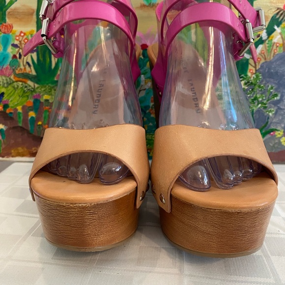 Chinese Laundry, Jungle Gym, Leather Platform Wedge Sandals, Pink/Tan, W Size 7 - Picture 9 of 16